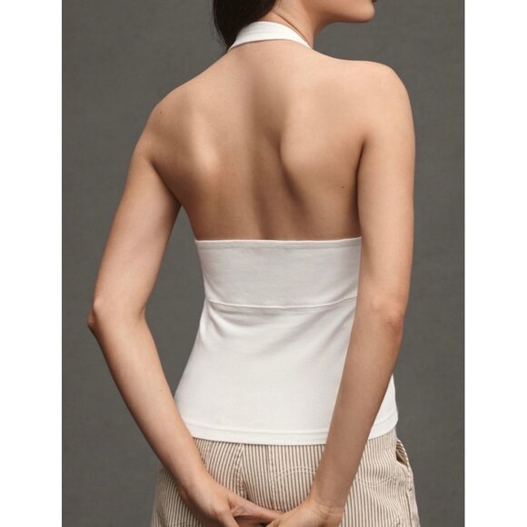 Pilcro Anthropologie Twist-Front Halter-Neck Top Size L White - Picture 2 of 5